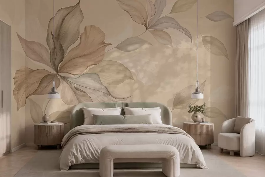 wall murals Large decorative leaves on a warm background w05733