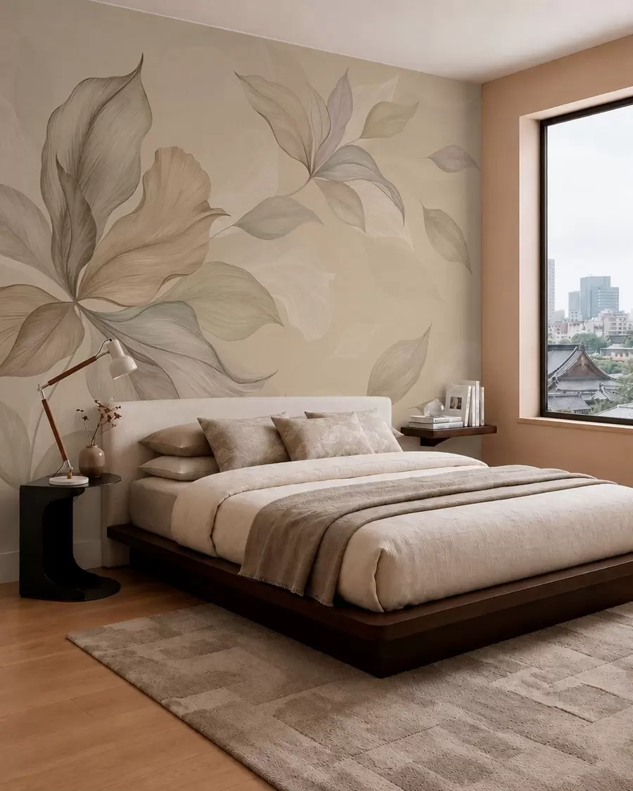 wall murals Large decorative leaves on a warm background w05733