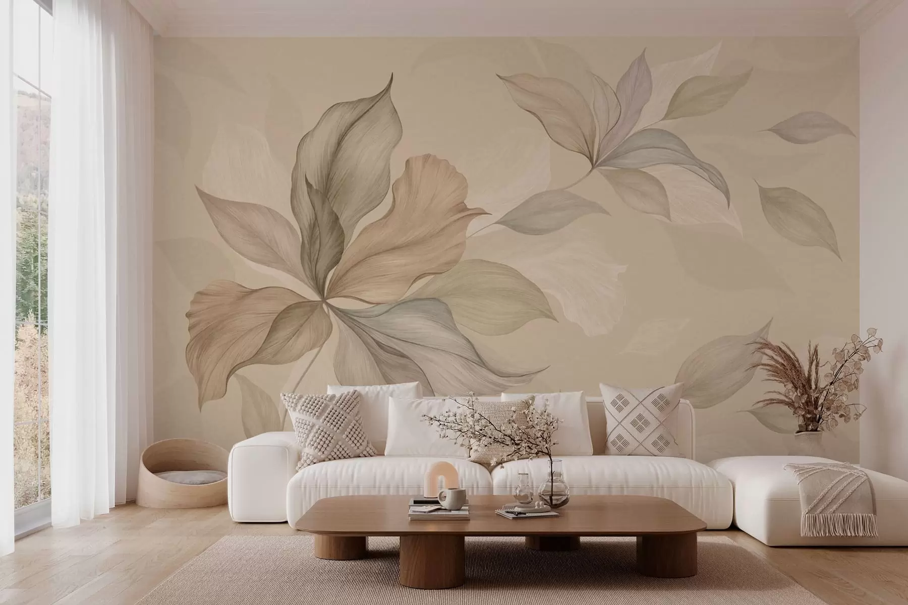 wall murals Large decorative leaves on a warm background w05733