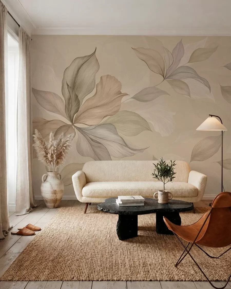 Wall Mural Photo Wallpaper Large decorative leaves on a warm background w05733