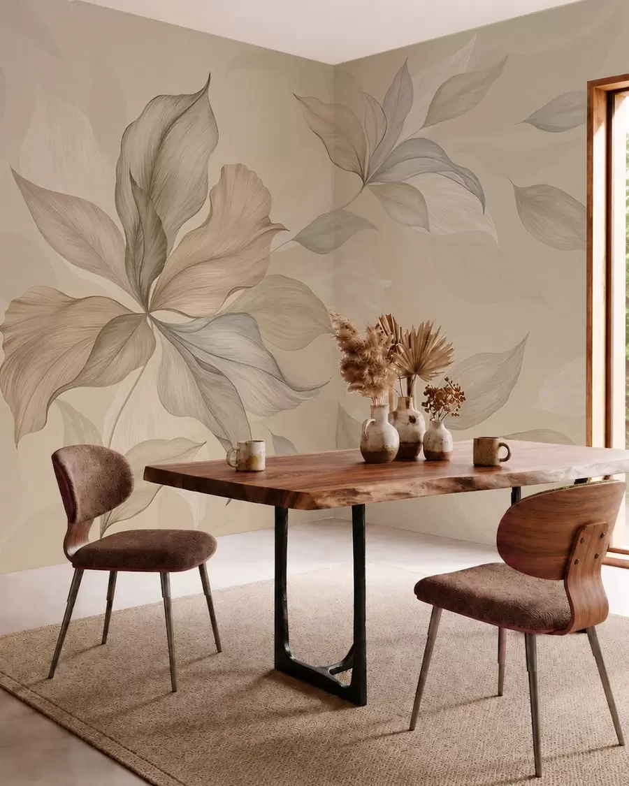 wall murals Large decorative leaves on a warm background w05733