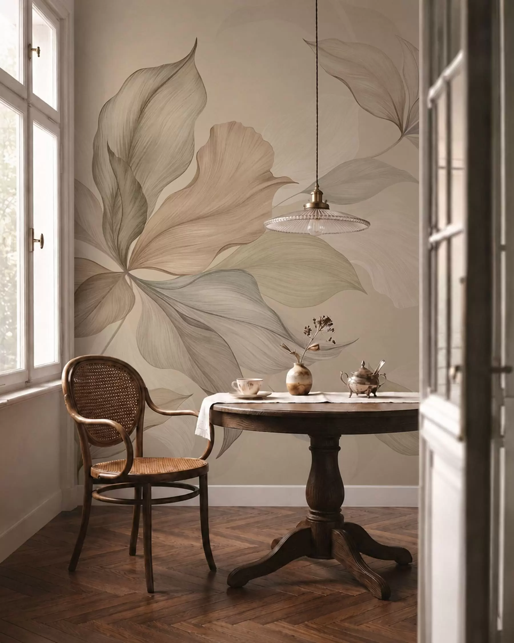 Wall Mural Photo Wallpaper Large decorative leaves on a warm background w05733