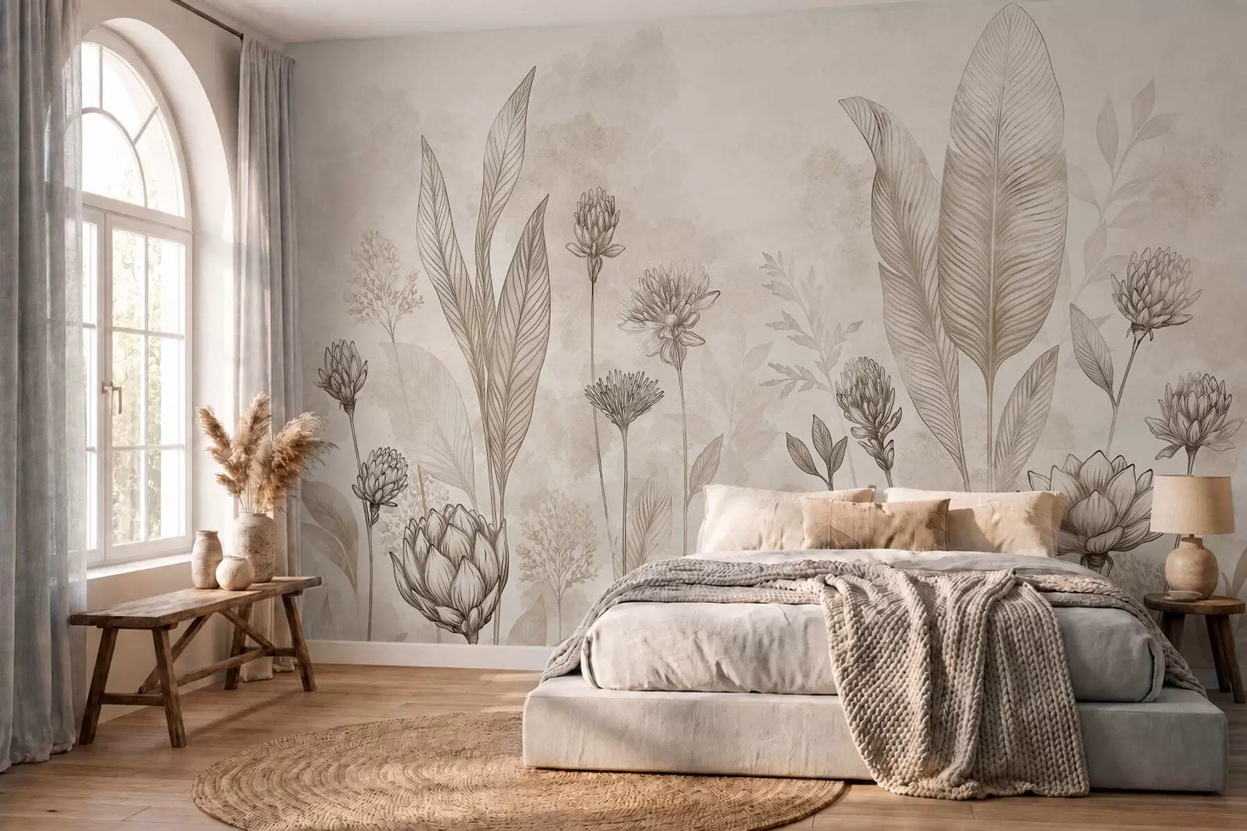 peintures murales Composition botanique avec des fleurs et des feuilles w05802