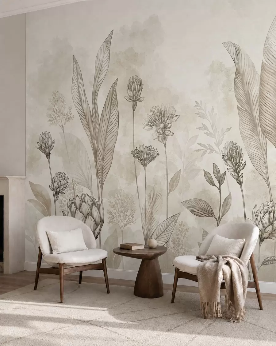 wall murals Botanical composition with flowers and leaves w05802