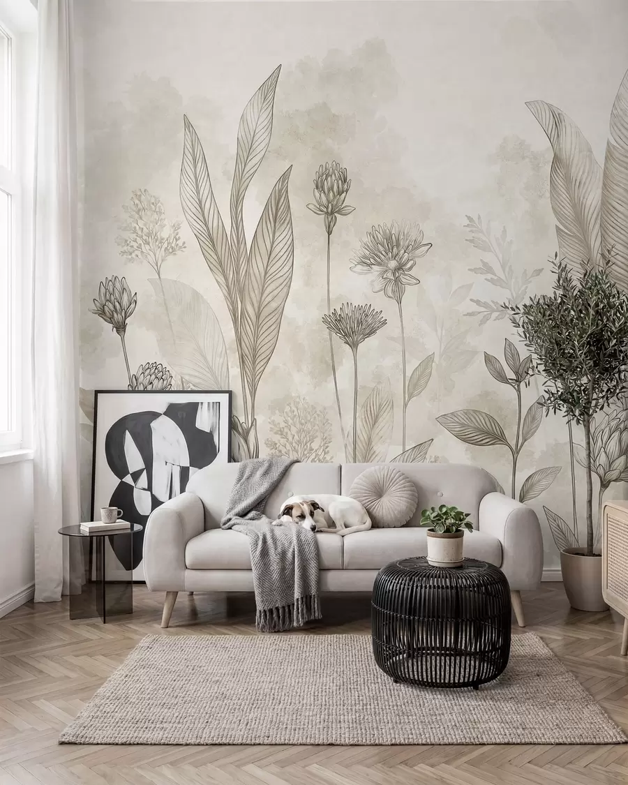 Wall Mural Photo Wallpaper Botanical composition with flowers and leaves w05802