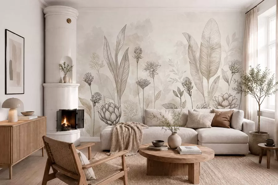 wall murals Botanical composition with flowers and leaves w05802