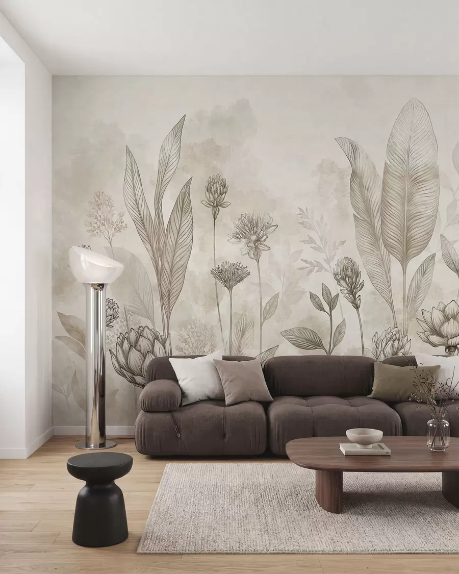 peintures murales Composition botanique avec des fleurs et des feuilles w05802