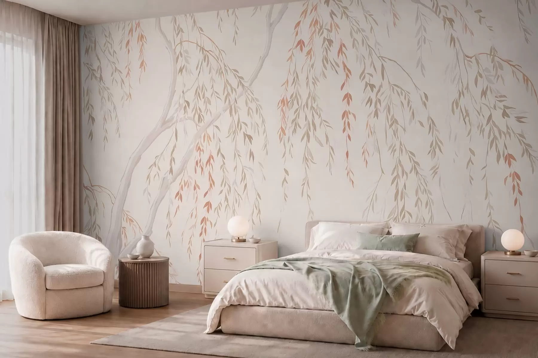 murales Ramas delgadas con hojas en tonos pastel w05812
