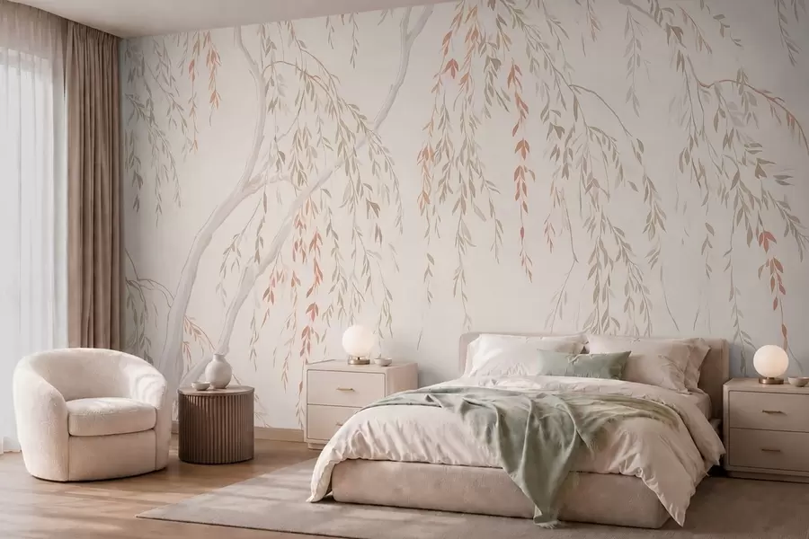 wall murals Light hanging branches with pastel leaves w05812