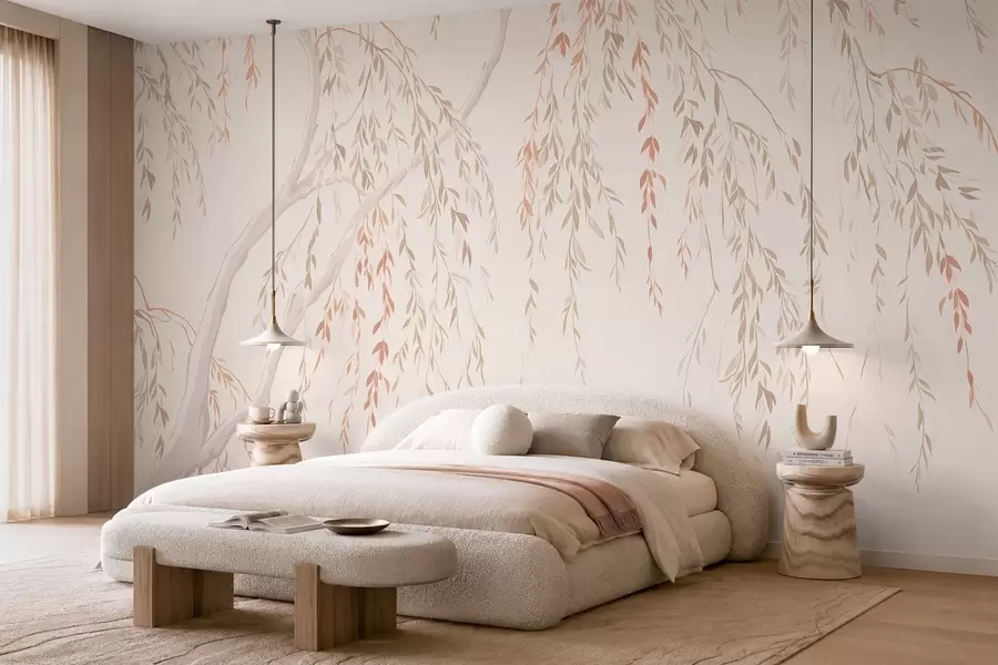wall murals Light hanging branches with pastel leaves w05812