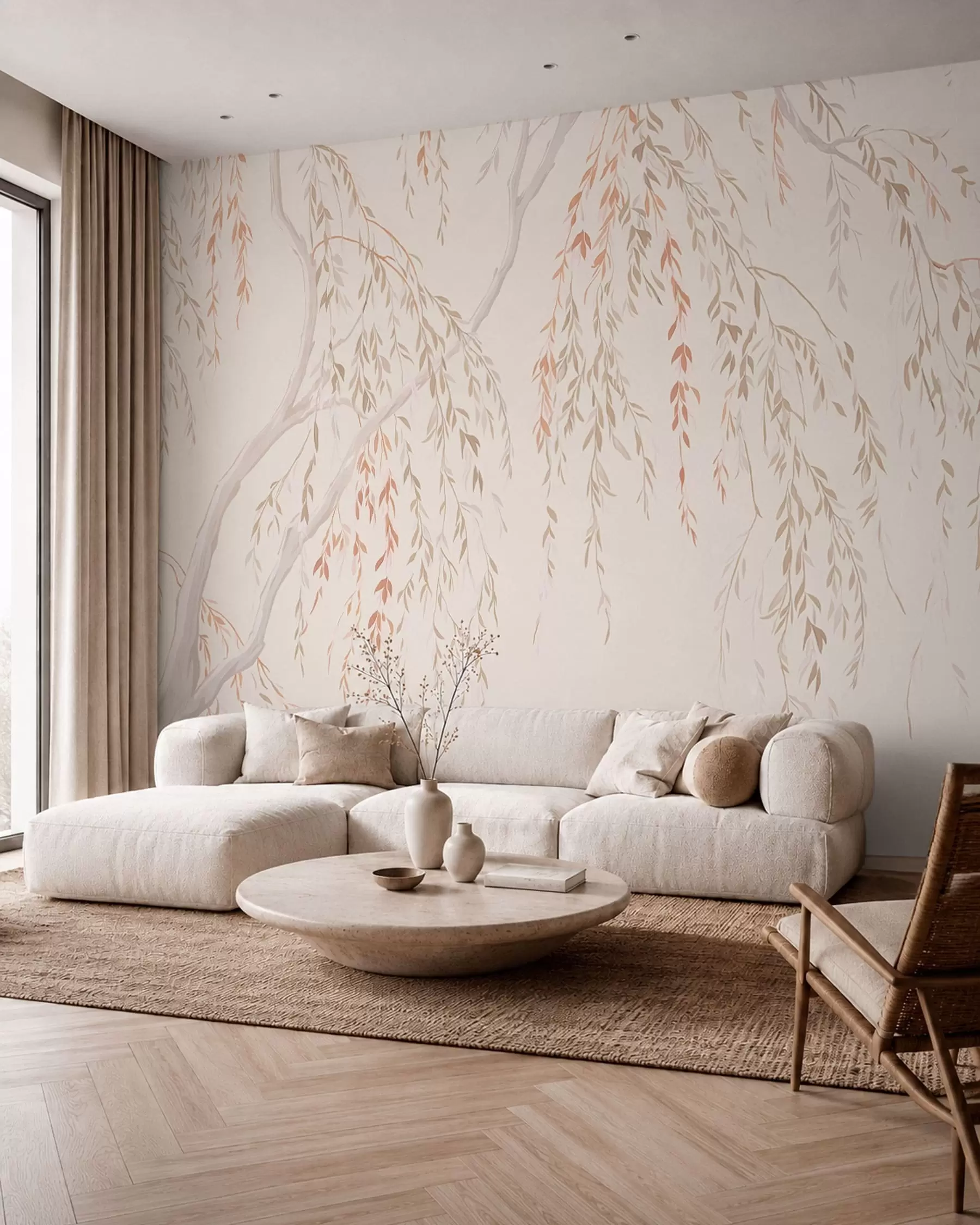 Wall Mural Photo Wallpaper Light hanging branches with pastel leaves w05812