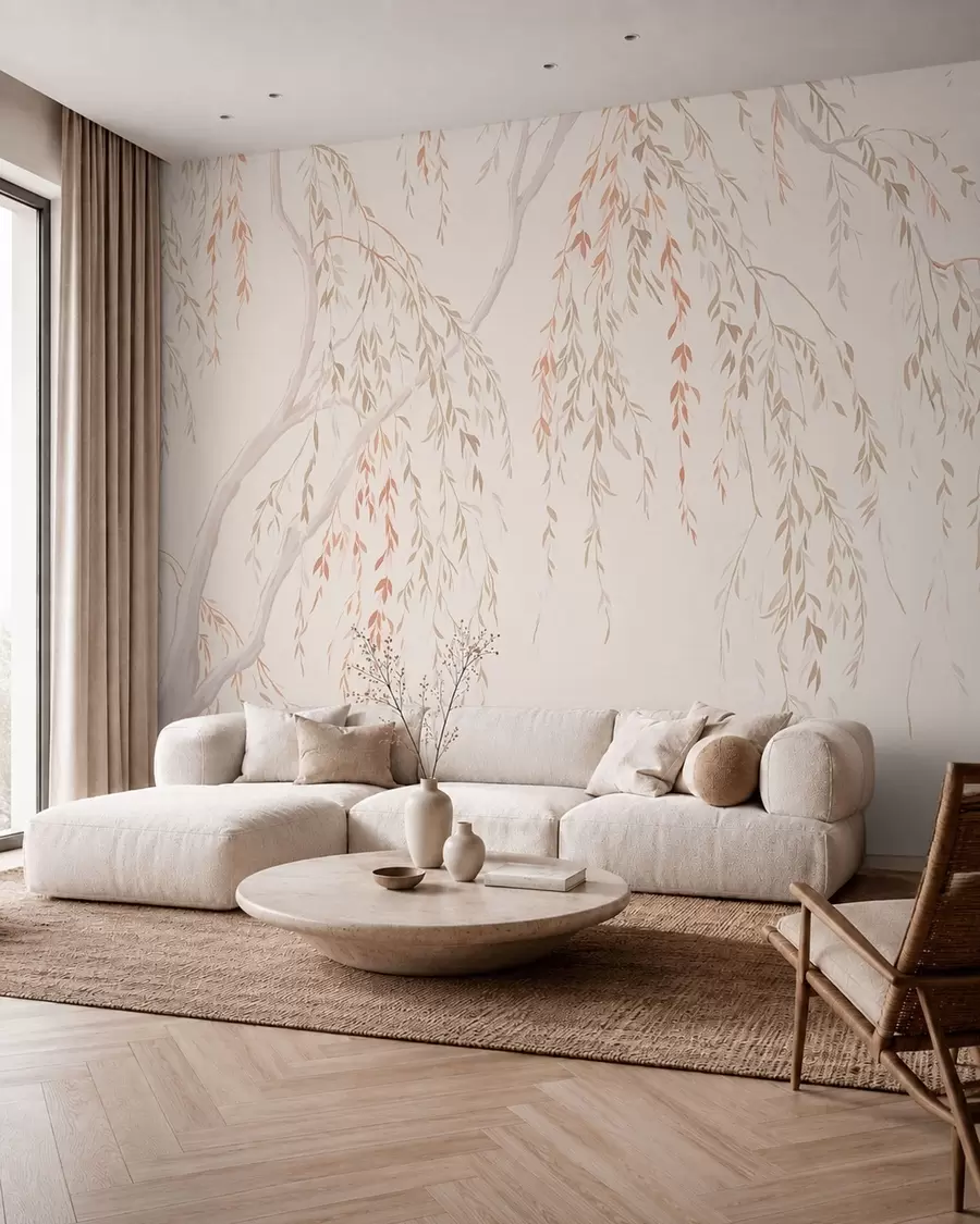 peintures murales Branches légères et retombantes aux feuilles aux teintes pastel w05812
