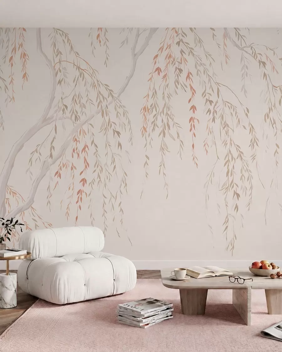 wall murals Light hanging branches with pastel leaves w05812