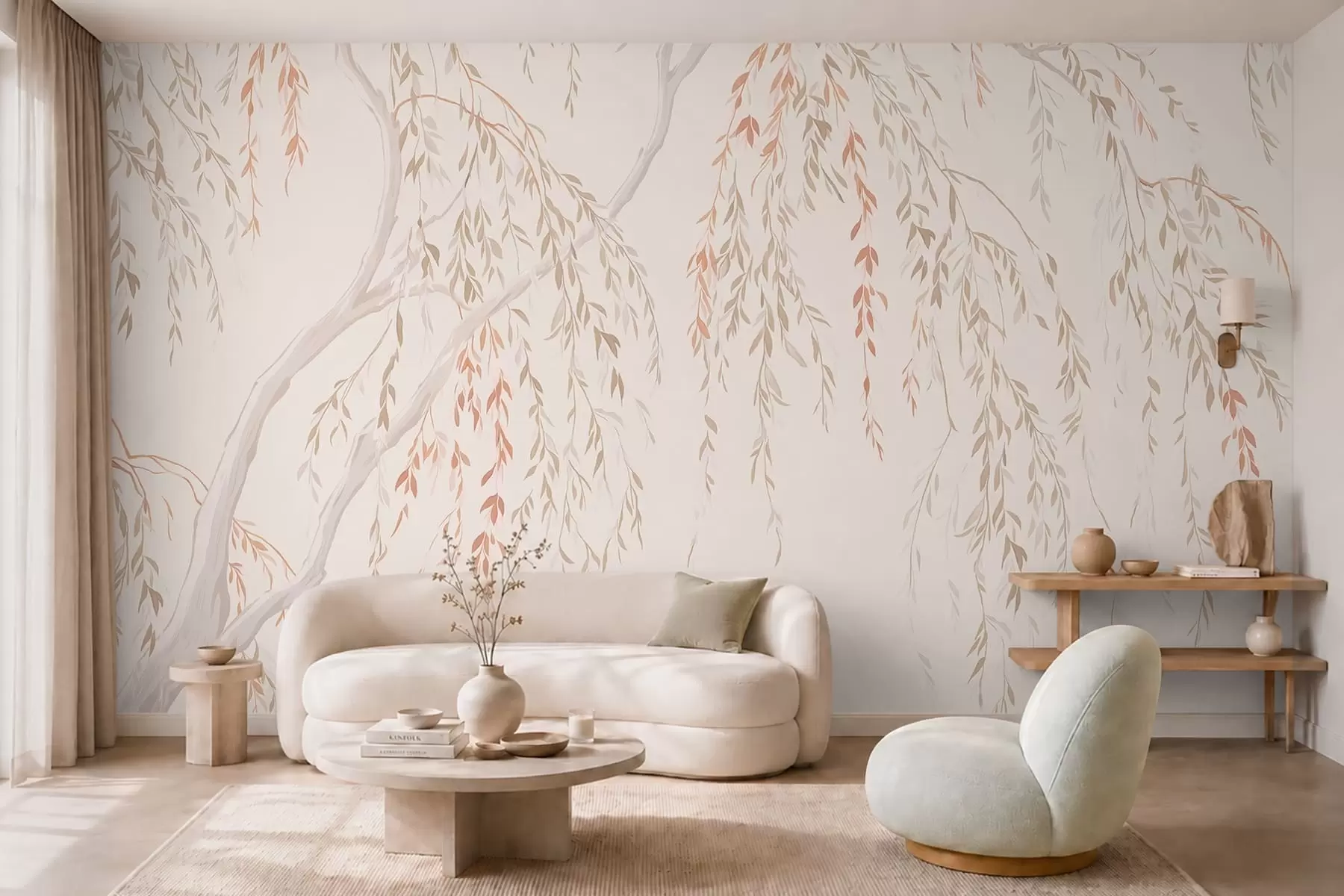 peintures murales Branches légères et retombantes aux feuilles aux teintes pastel w05812