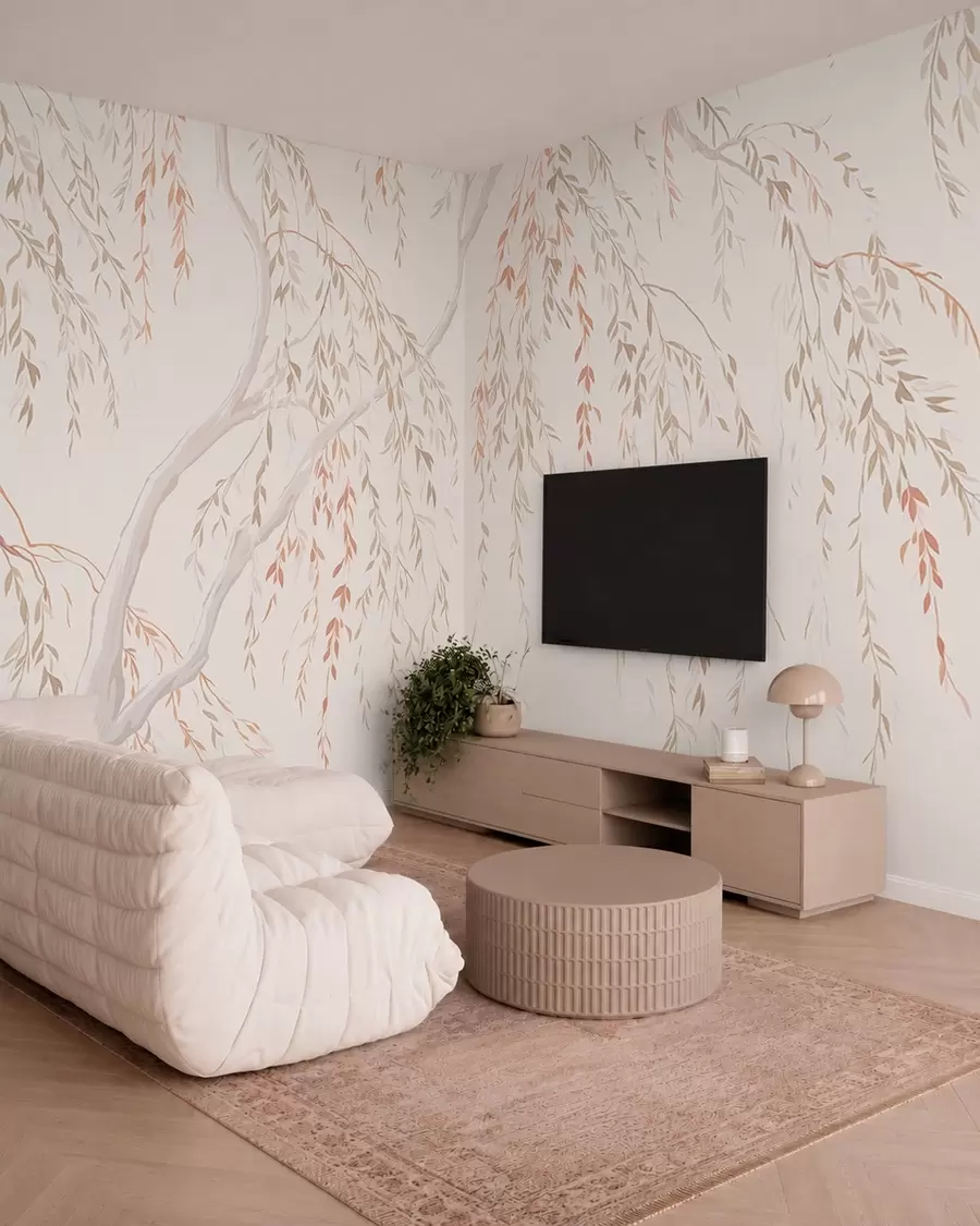 peintures murales Branches légères et retombantes aux feuilles aux teintes pastel w05812