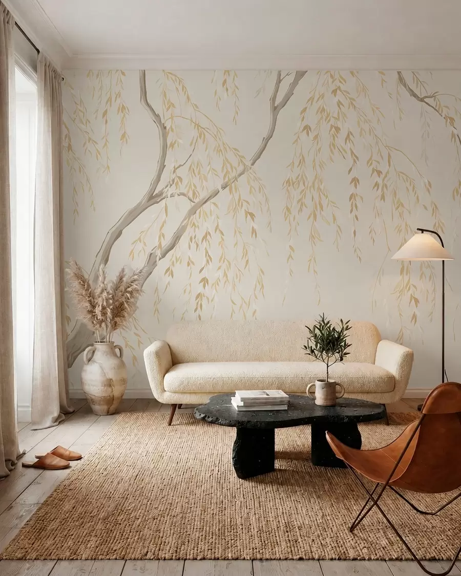 murales Ramas colgantes en tonos beige claro w05812v1