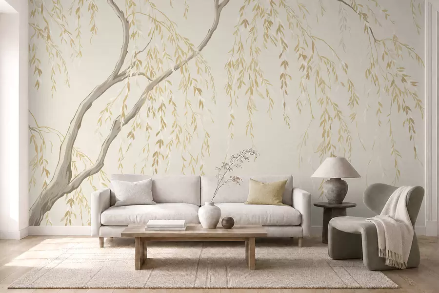 peintures murales Des branches retombantes dans des tons beige clair w05812v1