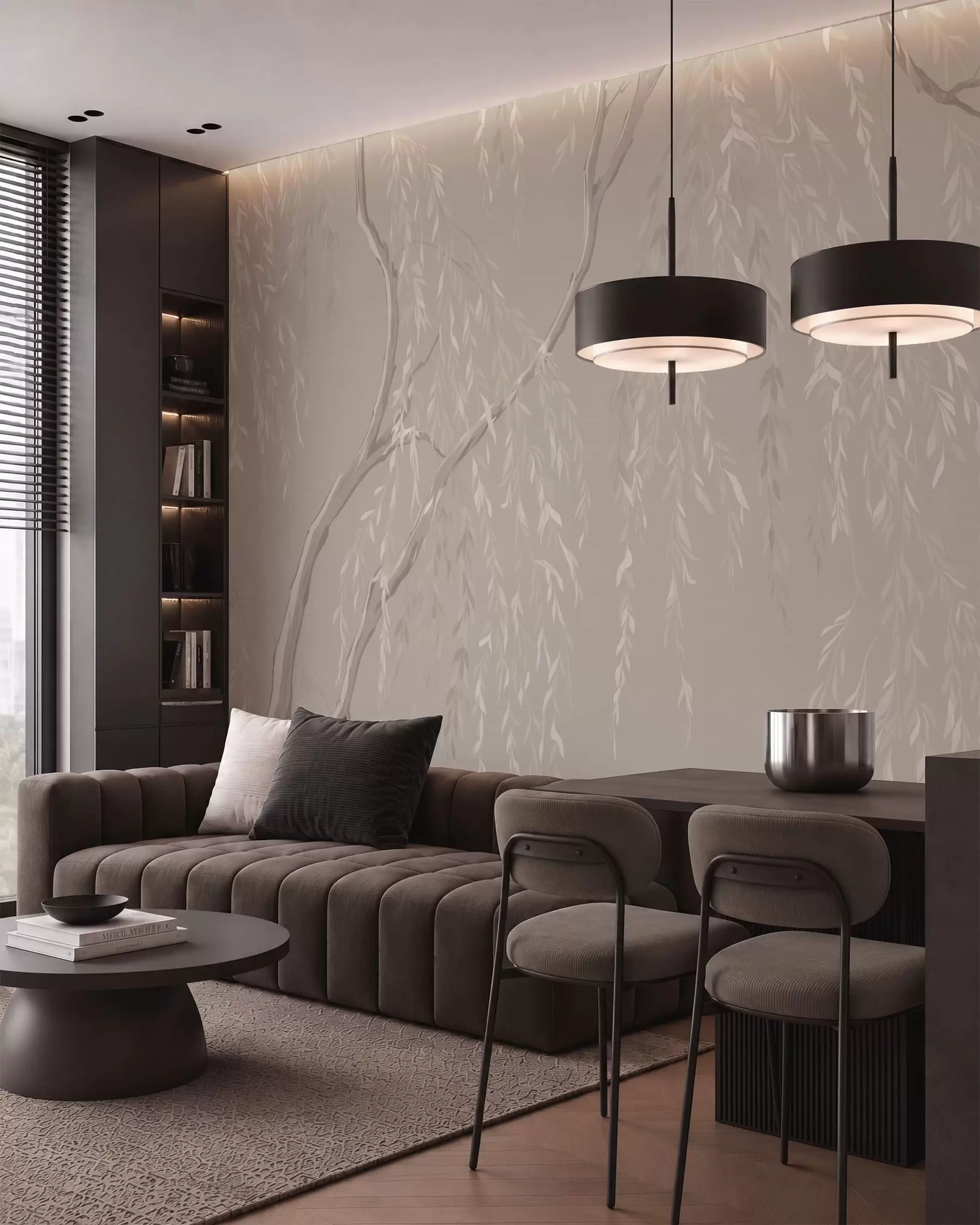 Wall Mural Photo Wallpaper Light branches with white leaves on warm background w05812v2