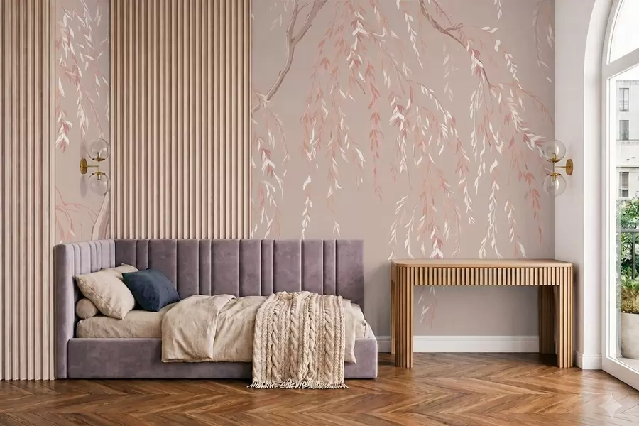 peintures murales Des branches d'un rose tendre aux feuilles claires w05812v3