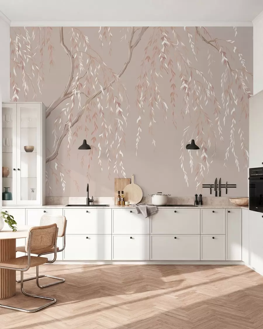 wall murals Soft pink branches with light leaves w05812v3