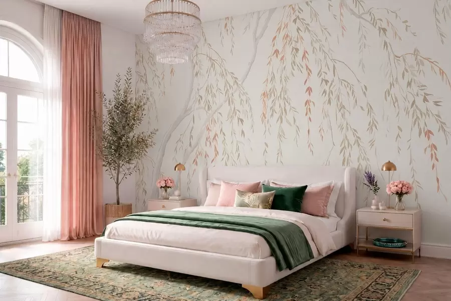 wall murals Light hanging branches with delicate leaves w05812v4