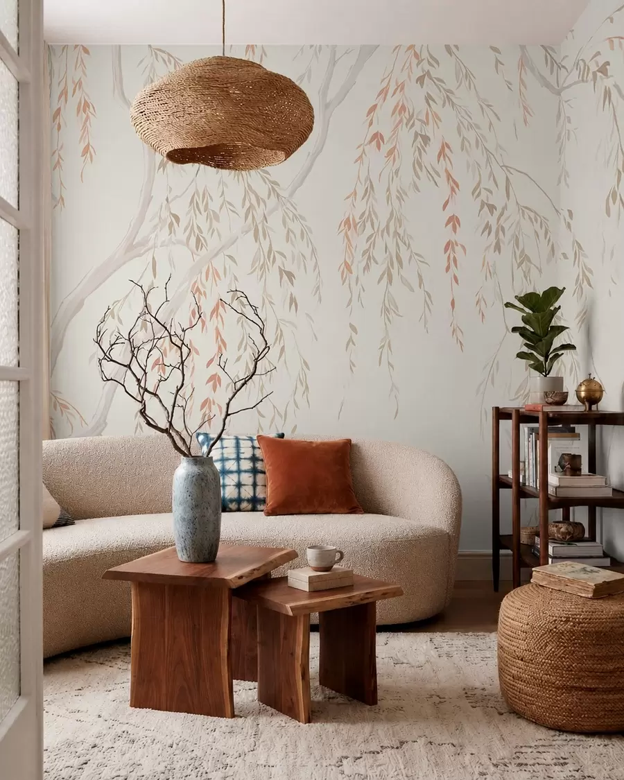 wall murals Light hanging branches with delicate leaves w05812v4