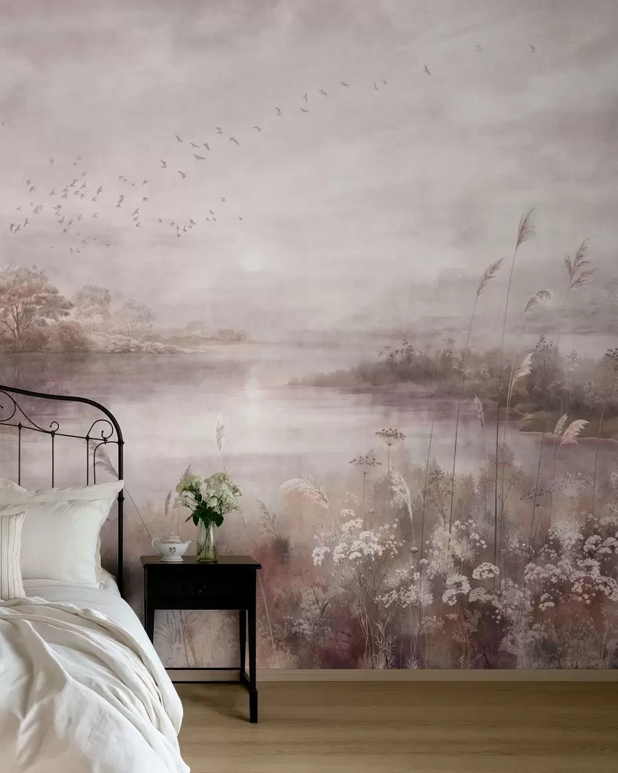 peintures murales Un lac paisible aux douces nuances de lilas w05813v2