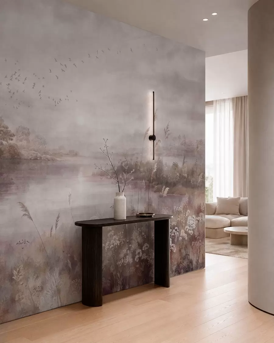 peintures murales Un lac paisible aux douces nuances de lilas w05813v2