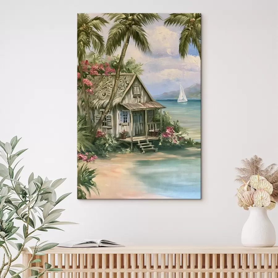 wall murals A little cottage by the sea, painted in the oil painting style s49936