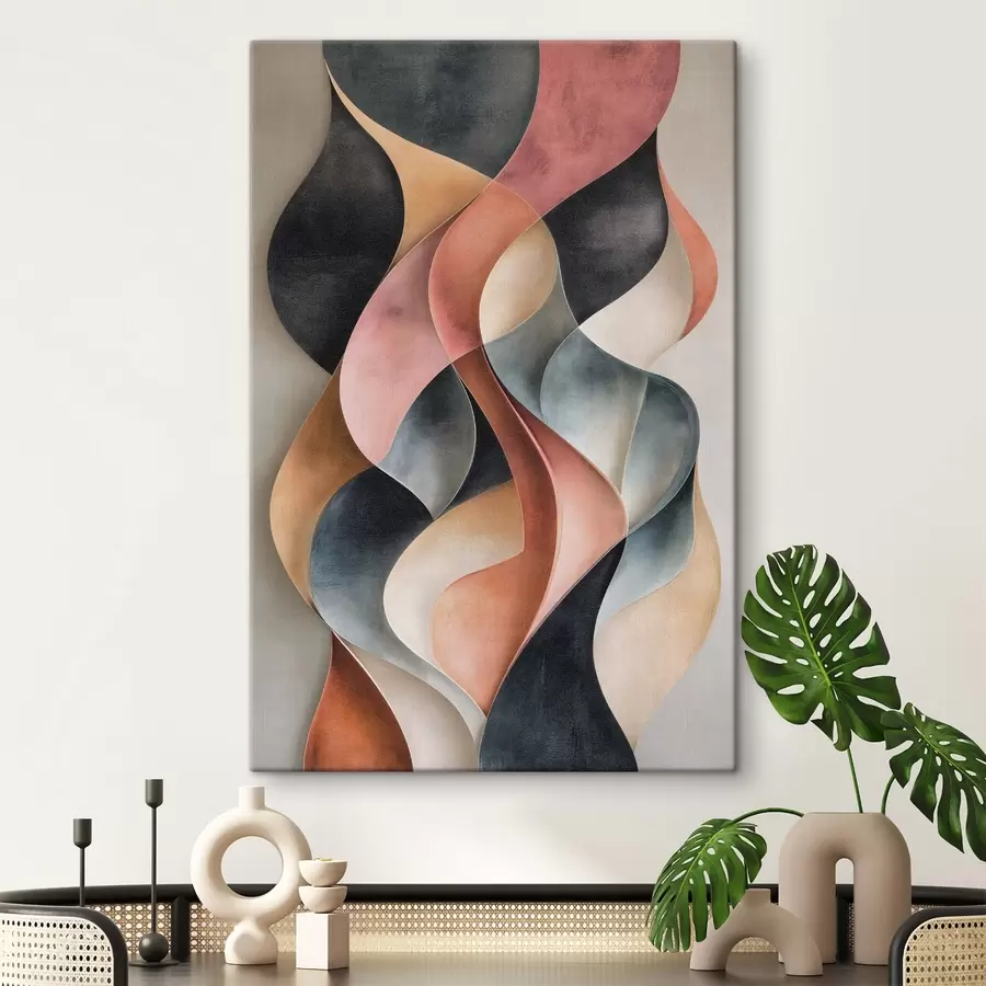 wall murals Abstract waves in shades of black and terracotta s50154