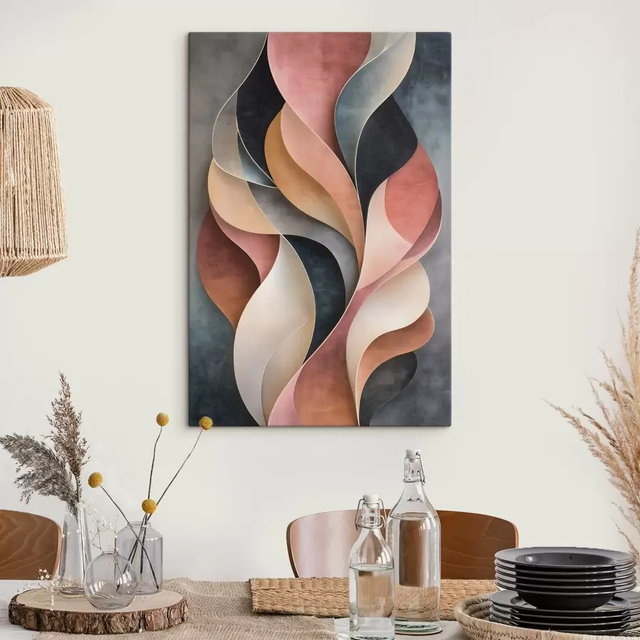 wall murals Abstract waves in shades of black and terracotta s50155