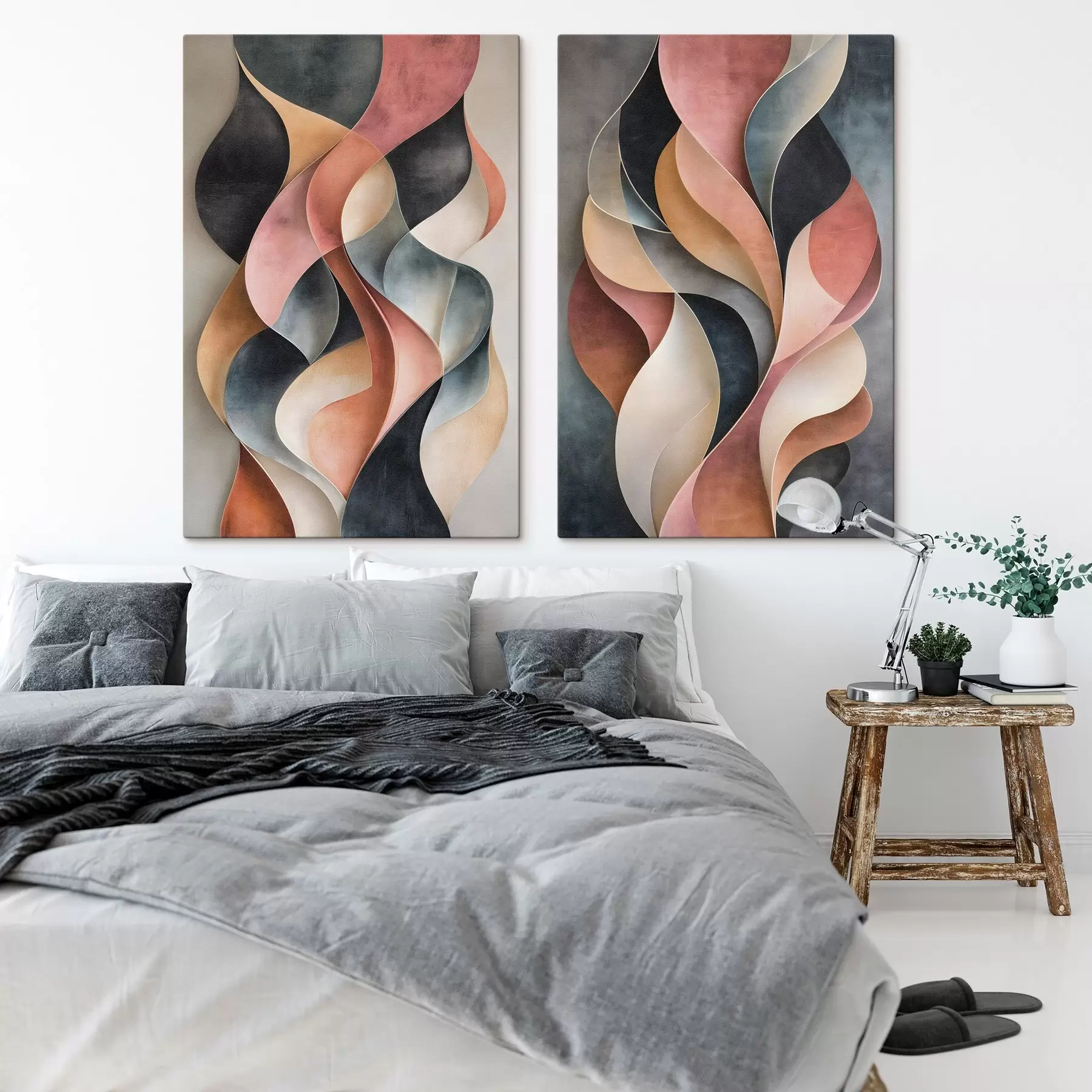 wall murals Abstract waves in shades of black and terracotta m30816
