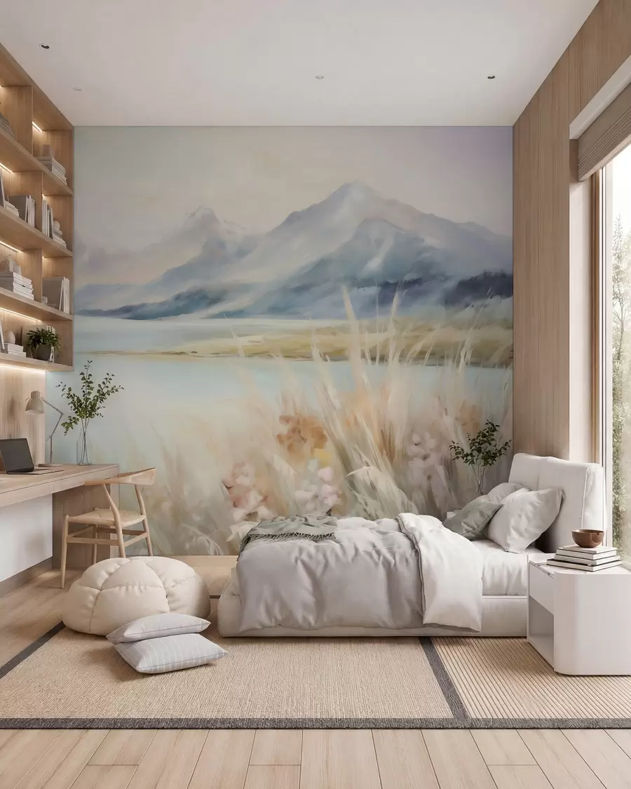 peintures murales Lac et montagnes w05824