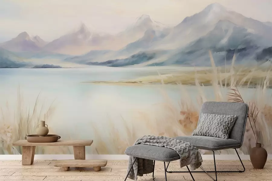 peintures murales Lac et montagnes w05824