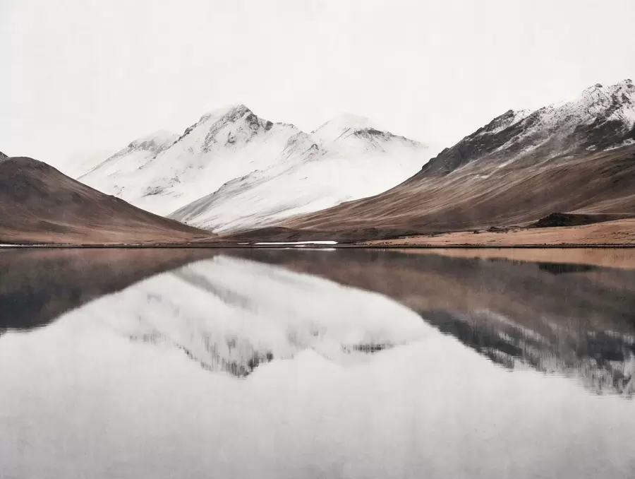 Wall Mural Photo Wallpaper Snowy mountain peaks and a calm lake with a mirror-like reflection w05816
