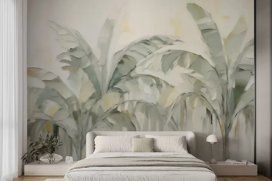 Wall Mural Photo Wallpaper Abstract palm leaves, imitation of painting w05826