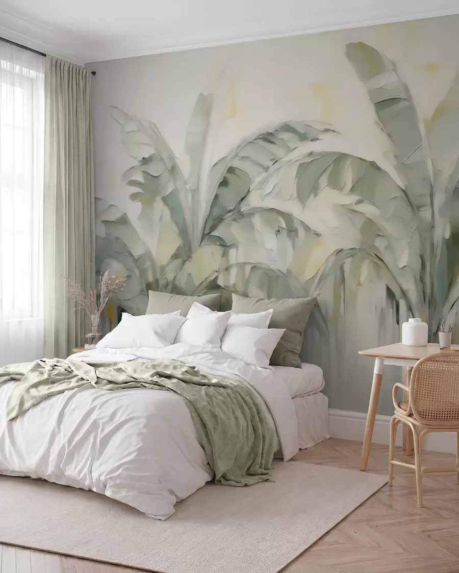 Wall Mural Photo Wallpaper Abstract palm leaves, imitation of painting w05826