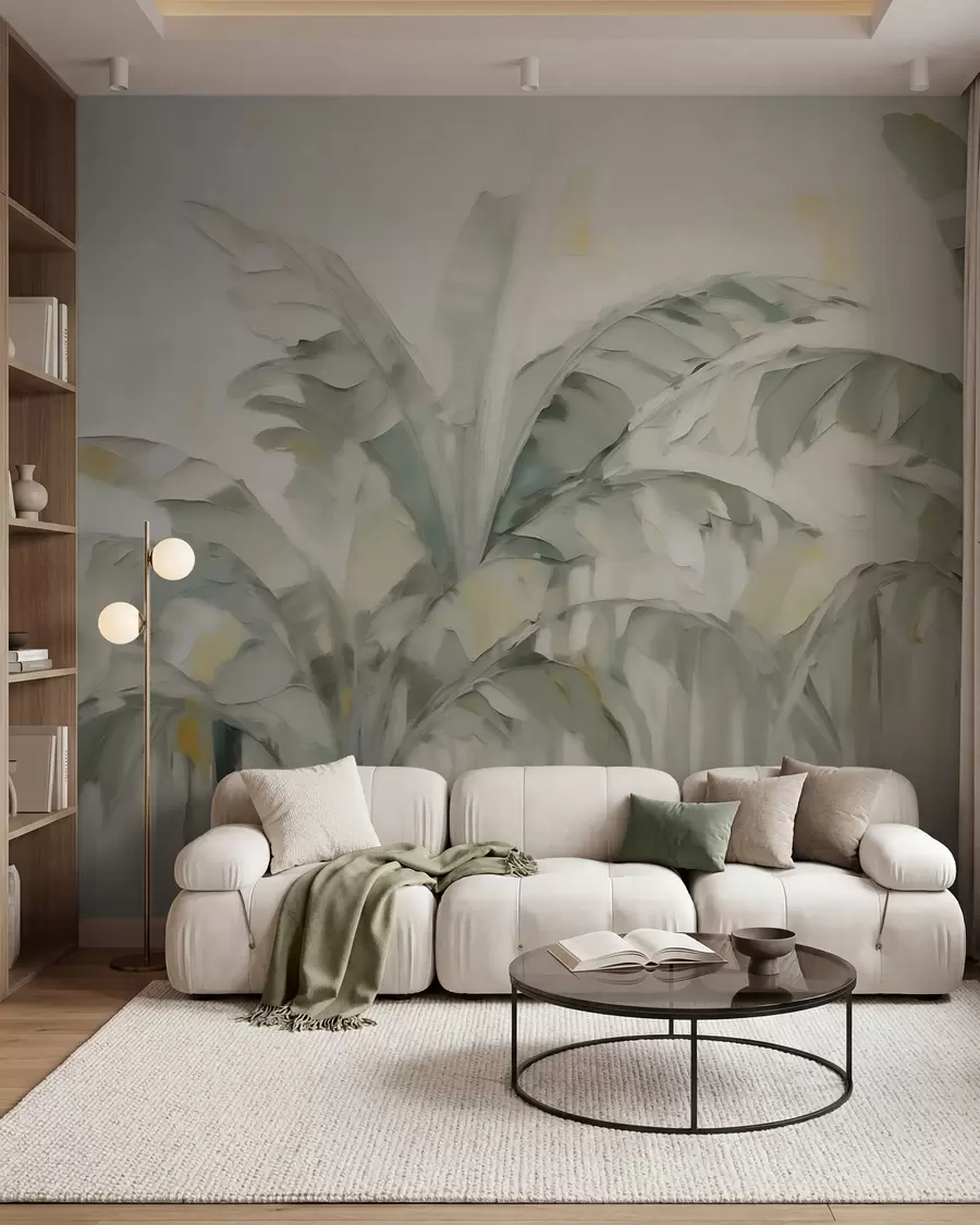 Wall Mural Photo Wallpaper Abstract palm leaves, imitation of painting w05826