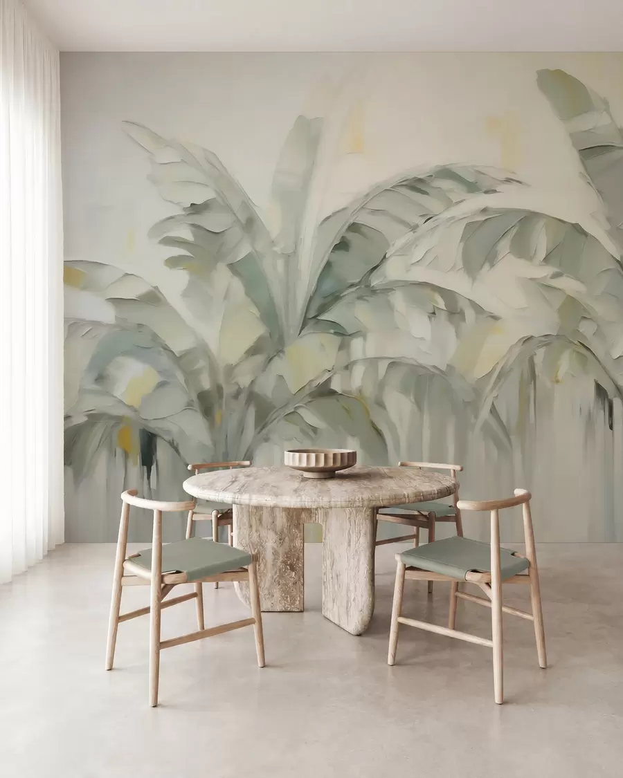 Wall Mural Photo Wallpaper Abstract palm leaves, imitation of painting w05826