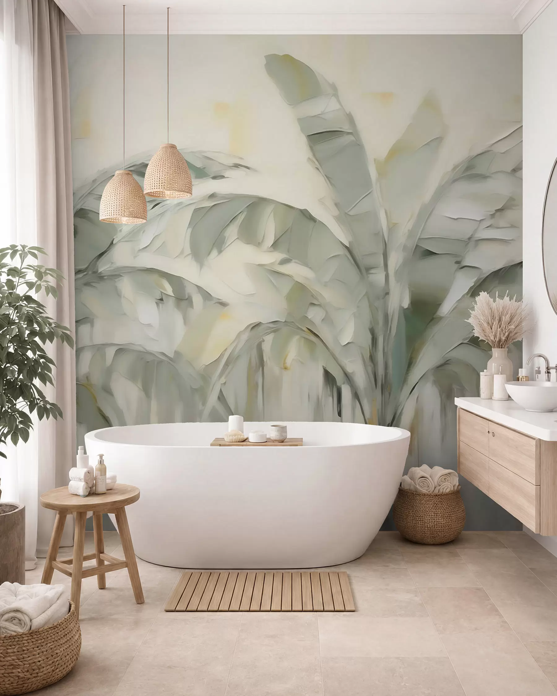 Wall Mural Photo Wallpaper Abstract palm leaves, imitation of painting w05826