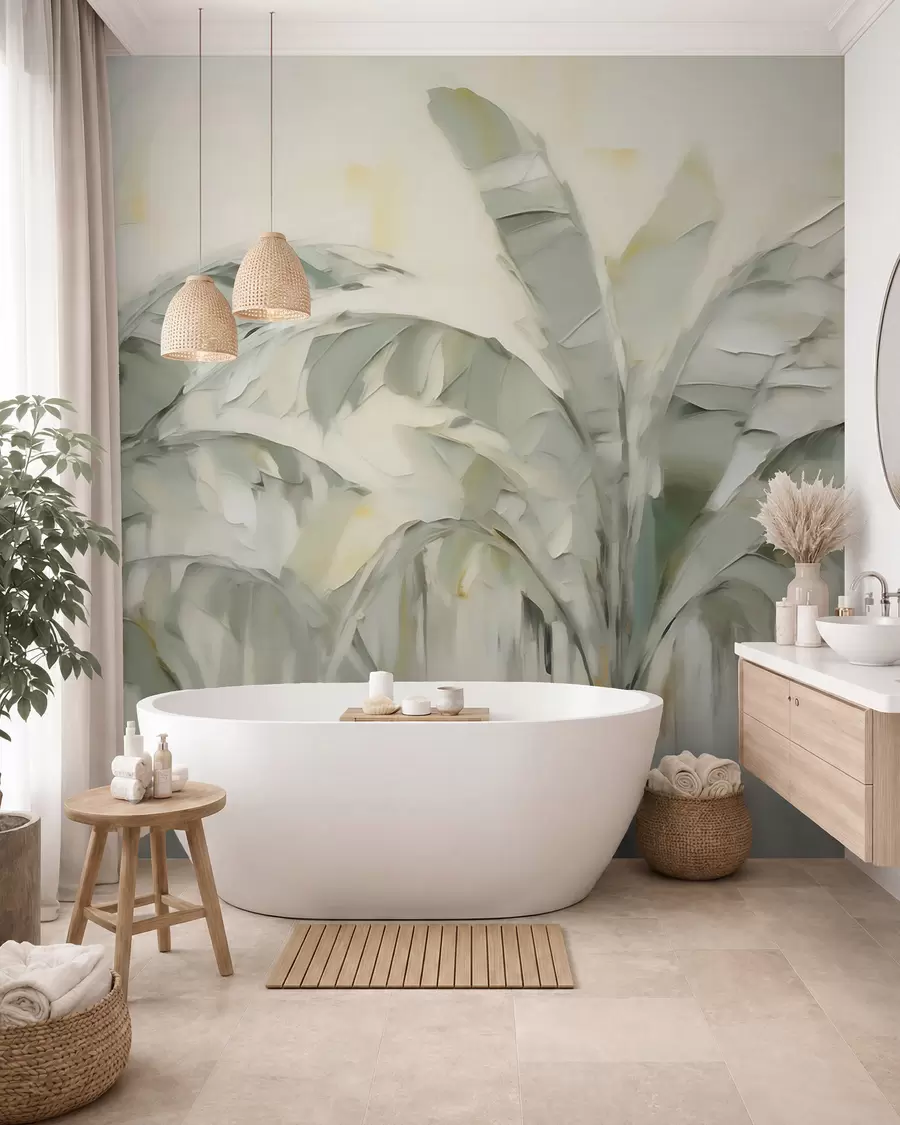 wall murals Abstract palm leaves, imitation of painting w05826
