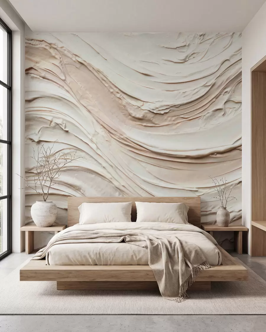 Wall Mural Photo Wallpaper Warm cream-peach waves imitating textured plaster, abstract w09990