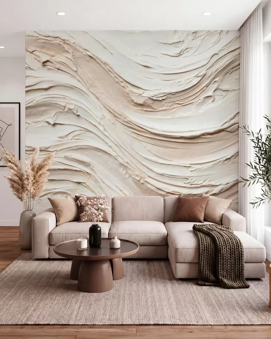 Wall Mural Photo Wallpaper Warm cream-peach waves imitating textured plaster, abstract w09990