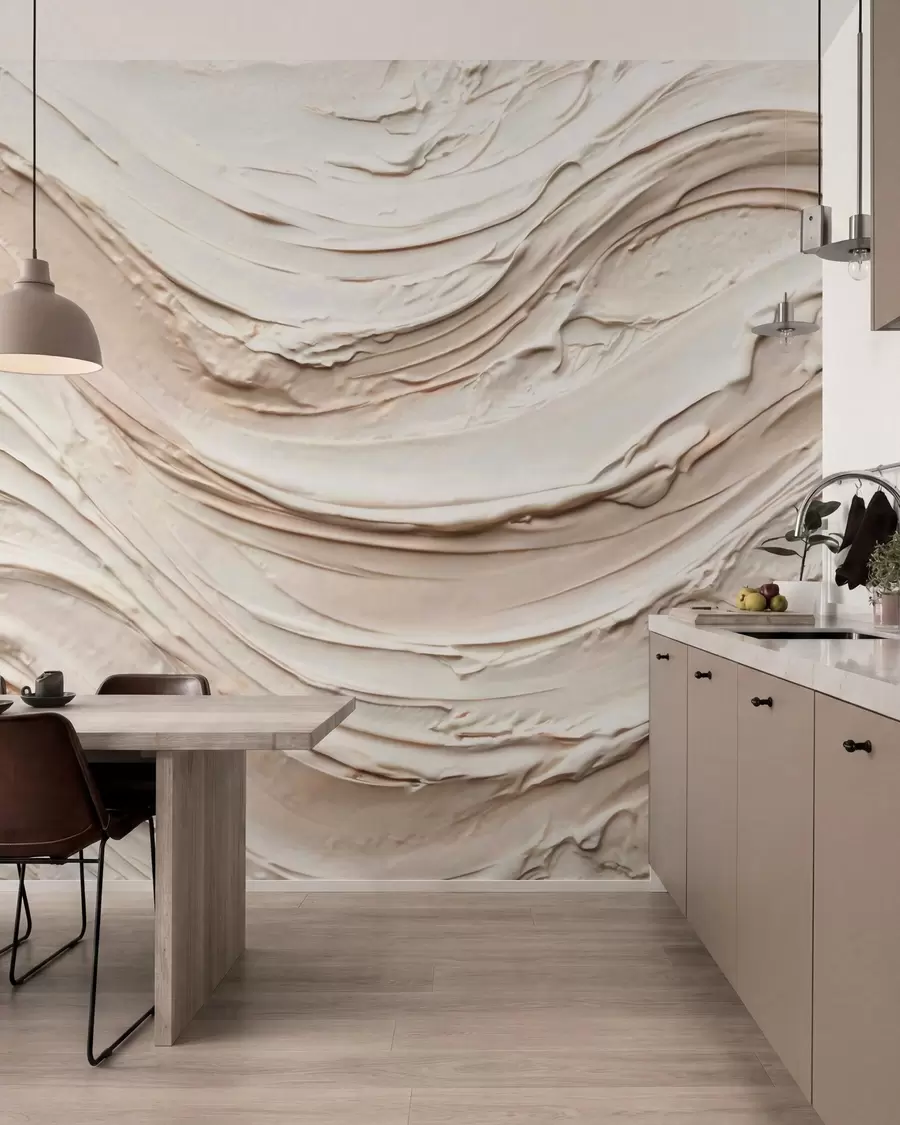 Wall Mural Photo Wallpaper Warm cream-peach waves imitating textured plaster, abstract w09990