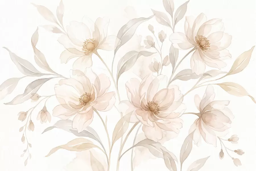 peintures murales Des pivoines aériennes aux douces nuances de beige poudré w10002
