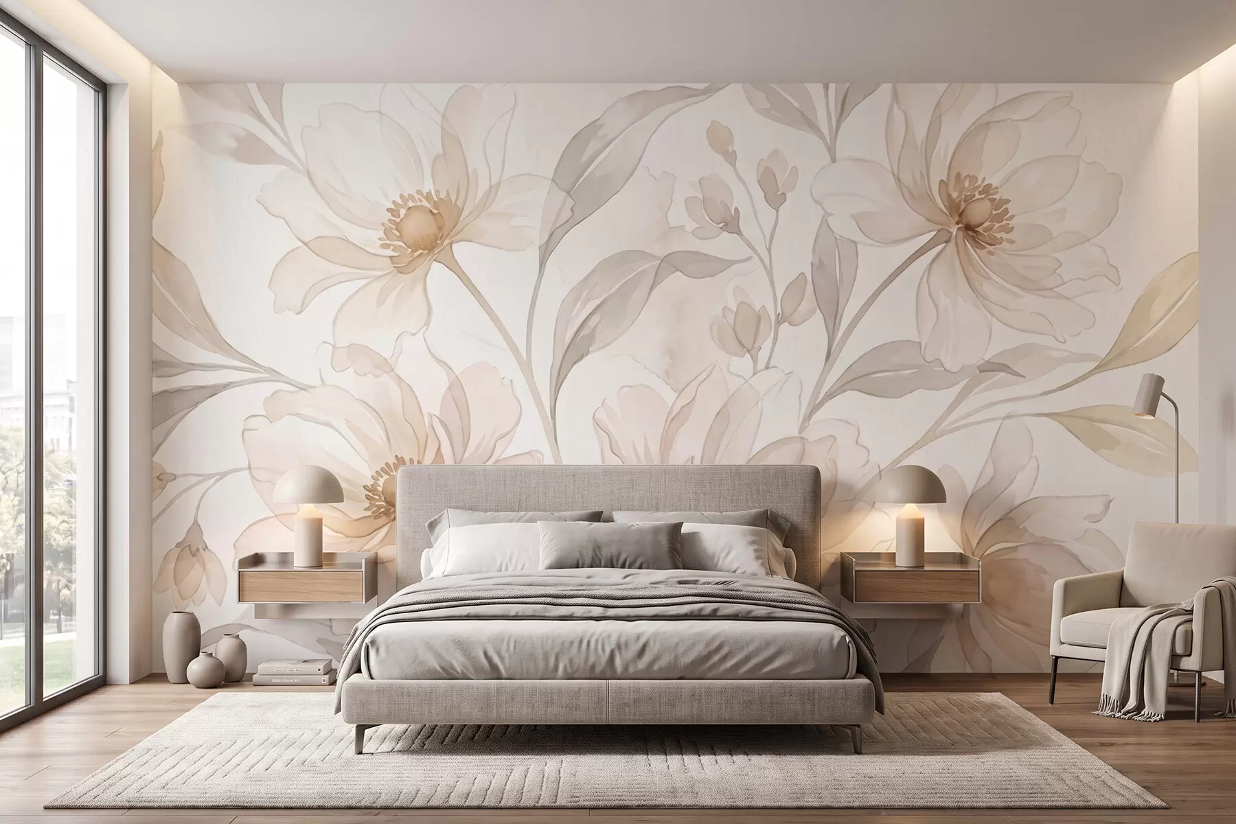 Wall Mural Photo Wallpaper Airy peonies in soft powder-beige tones w10002