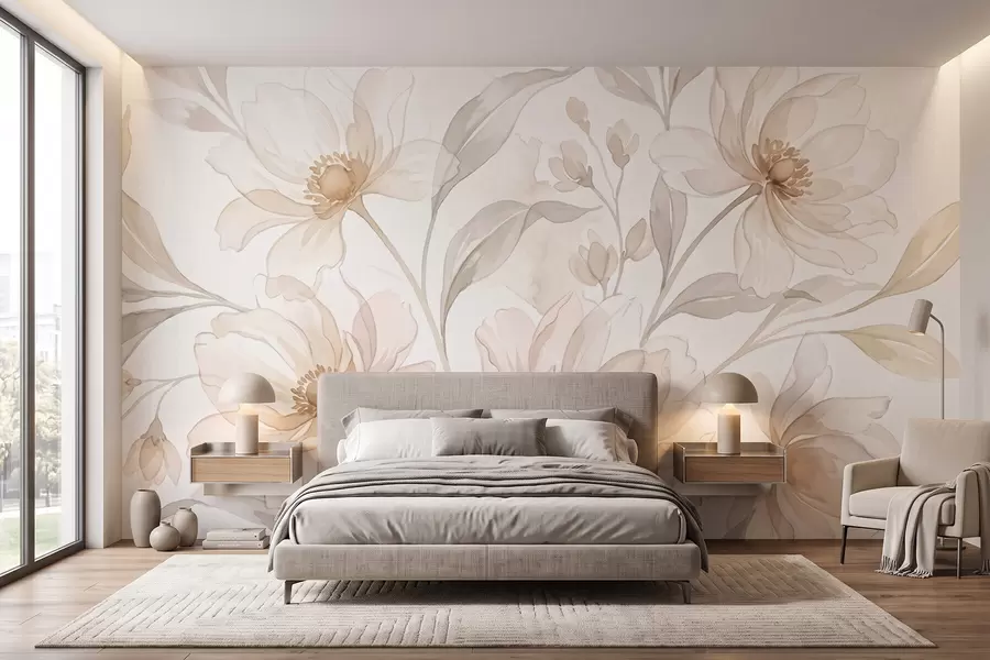 peintures murales Des pivoines aériennes aux douces nuances de beige poudré w10002