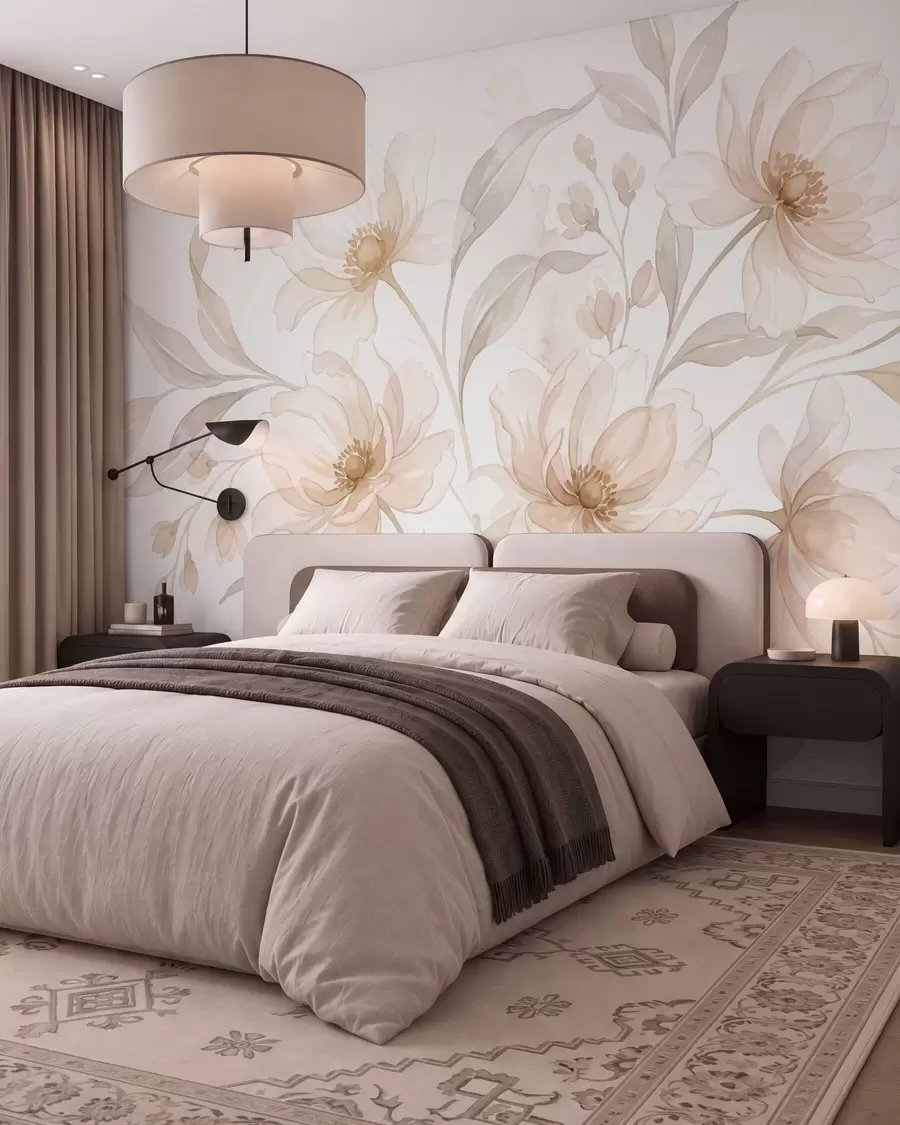 wall murals Airy peonies in soft powder-beige tones w10002