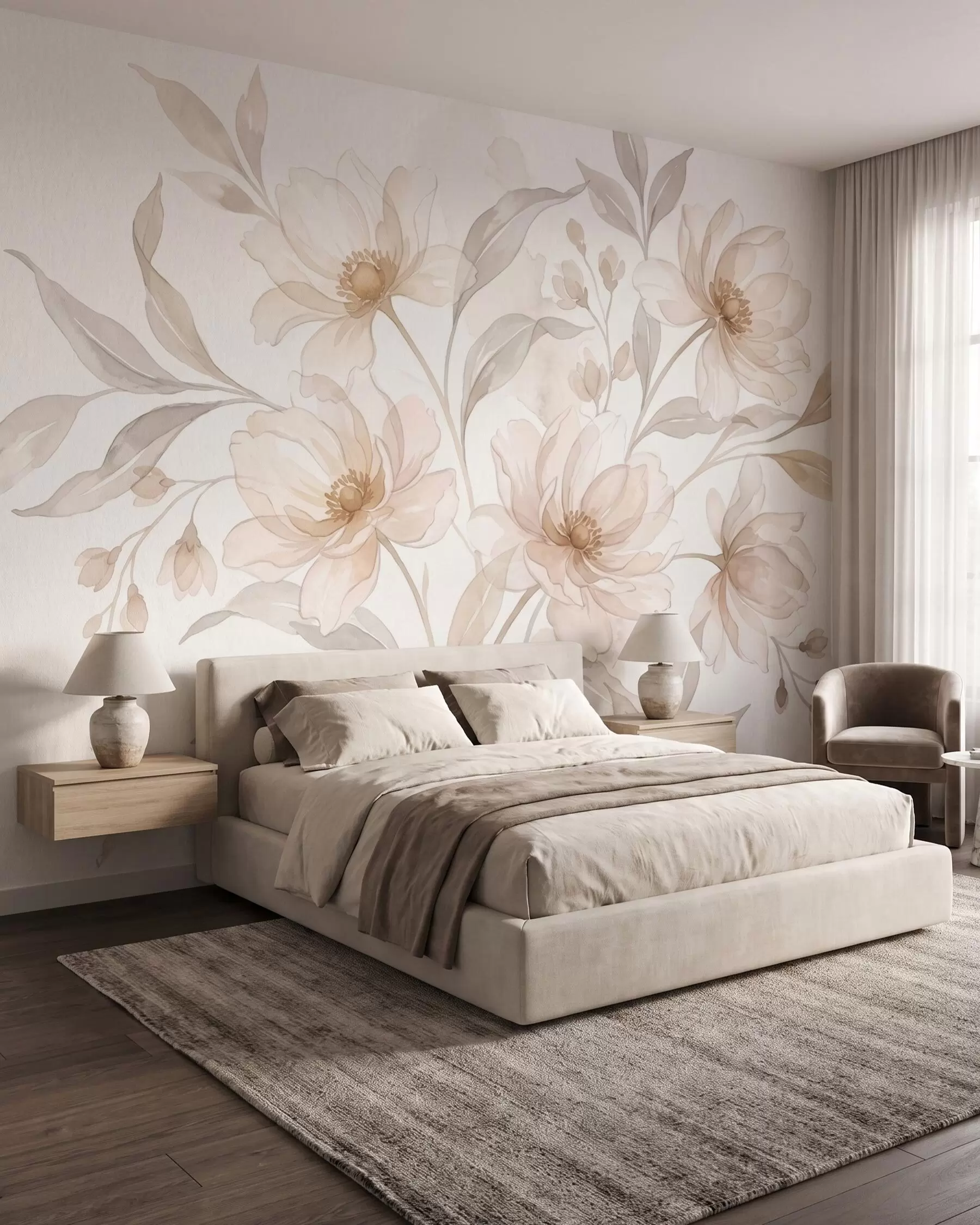 Wall Mural Photo Wallpaper Airy peonies in soft powder-beige tones w10002