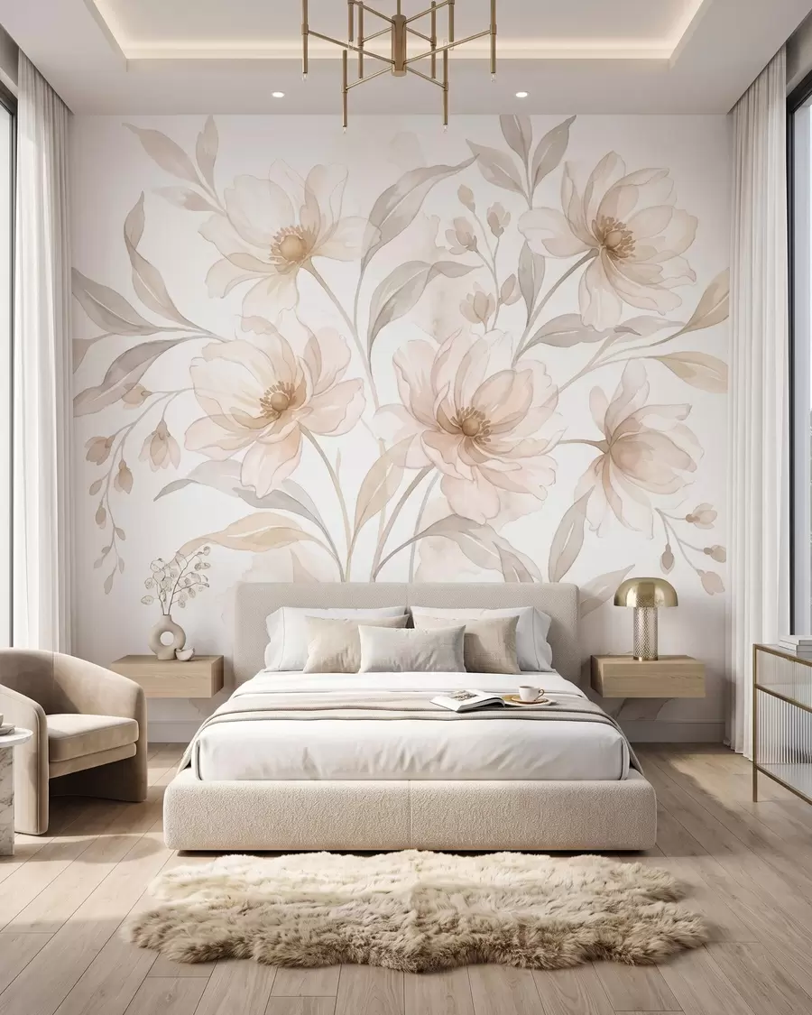 Wall Mural Photo Wallpaper Airy peonies in soft powder-beige tones w10002